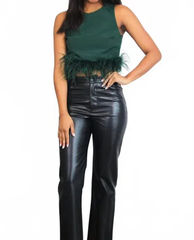 Lena Chic Fun Feather Crop Top In Emerald In Gold