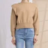 Lena Crewneck Puff Sleeve Sweater In Camel
