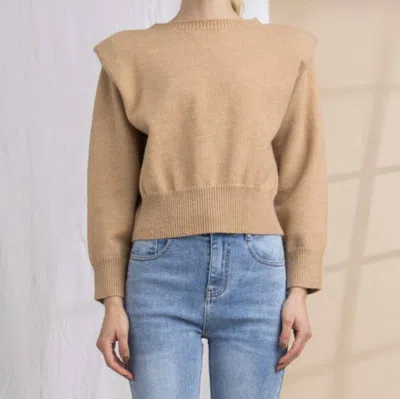 Lena Crewneck Puff Sleeve Sweater In Camel