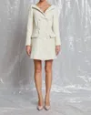 Lena Double Button Up Tweed Dress In Gold, Ivory