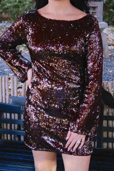 Lena Dreams Chic Sequin Mini Dress In Espresso/ Chocolate In Multi