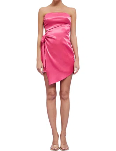 Lena Elegant Satin Pink Mini Dress In Hot Pink