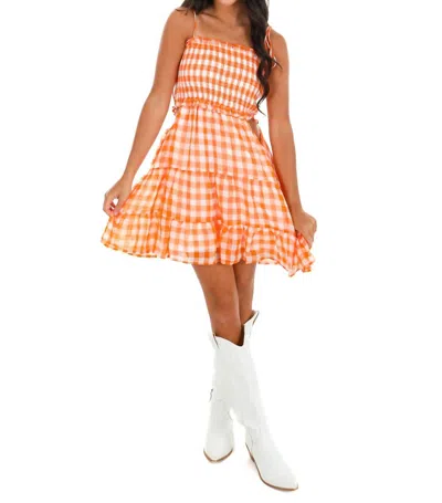 Lena Finish Strong Gingham Mini Dress In Orange