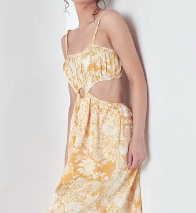 Lena Floral Cut Out Midi Dress In Yellow