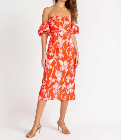 Lena Floral Hinge Sleeve Dress In Red In Multi