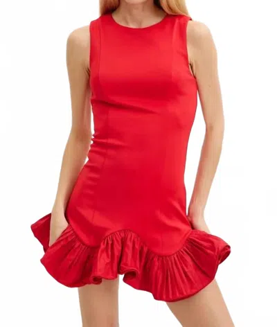 Lena Flutter Ruffle Hem Mini Dress In Red