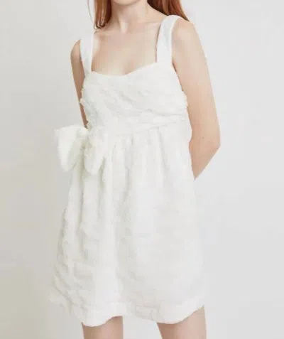 Lena Front Bow Textured Sleeveless Dress In White