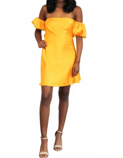 Lena High Standards Satin Off Shoulder Dress In Mustard In Yellow