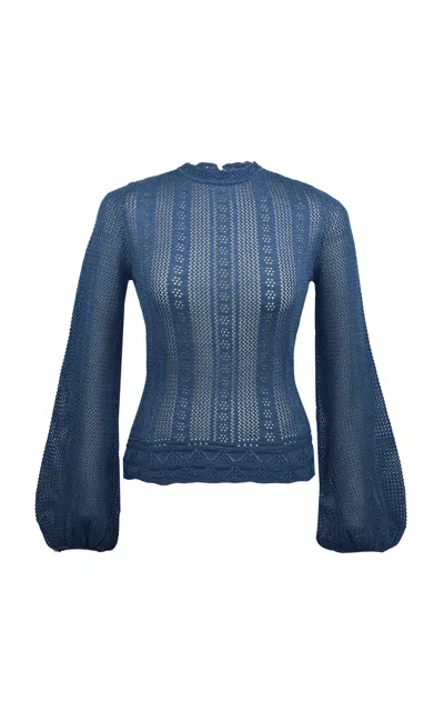 Lena Hoschek Affaire Cotton-blend Knitted Top In Blue