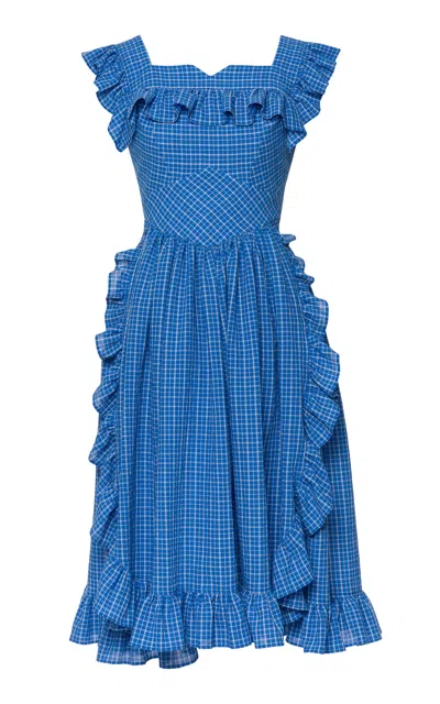 Lena Hoschek Ashley Ruffled Stretch-cotton Midi Dress In Blue