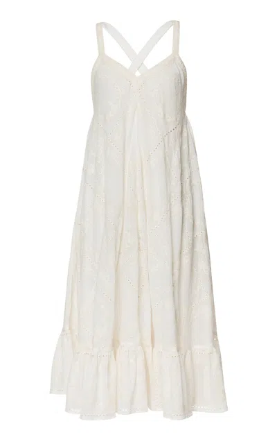 Lena Hoschek Aurora Eyelet Cotton Midi Dress In White