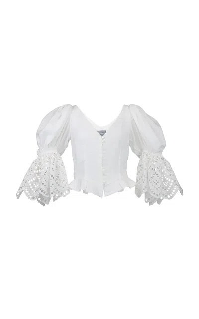 Lena Hoschek Azaria Linen-blend Blouse In Off-white