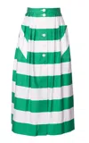 Lena Hoschek Berry Picking Cotton Striped A-line Midi Skirt In Green