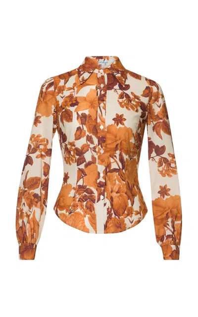 Lena Hoschek Blanche Printed Cotton Blouse In Brown