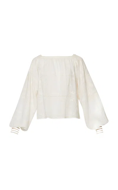 Lena Hoschek Carina Eyelet Cotton Blouse In White