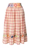 Lena Hoschek Cheeky Cotton Embroidered Plaid A-line Midi Skirt In Red