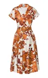 Lena Hoschek Ciel Printed Stretch-cotton Midi Dress In Brown