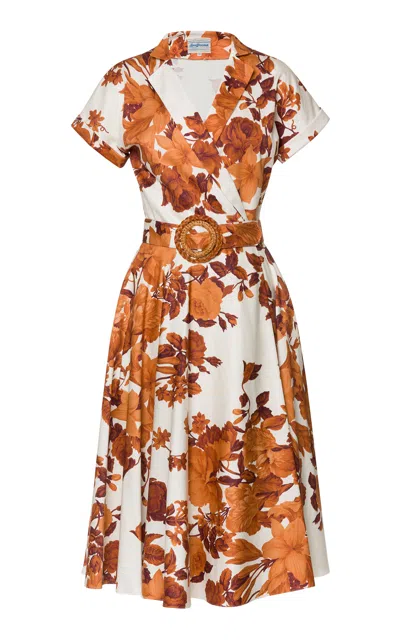 Lena Hoschek Ciel Printed Stretch-cotton Midi Dress In Brown
