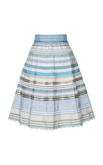Lena Hoschek Classic Ribbon Patterned Midi Skirt In Blue