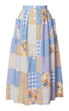 Lena Hoschek Cloud Nine Cotton Quilted A-line Midi Skirt In Blue
