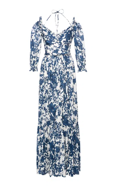Lena Hoschek D'este Printed Off-the-shoulder Maxi Dress In Navy