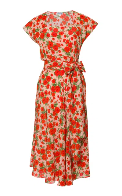 Lena Hoschek Dorothy Floral Silk Midi Dress In Pink