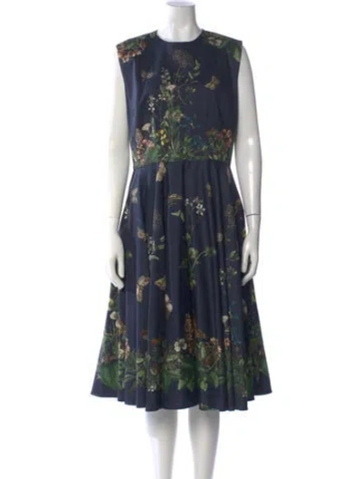 Pre-owned Lena Hoschek Floral Print Midi Length Dress In Blue