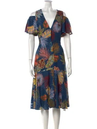 Pre-owned Lena Hoschek Floral Print Midi Length Dress In Blue