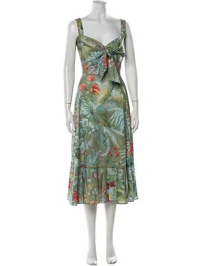 Pre-owned Lena Hoschek Floral Print Midi Length Dress In Green
