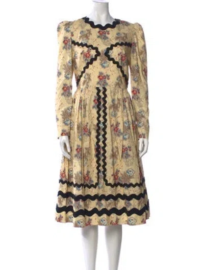 Pre-owned Lena Hoschek Floral Print Midi Length Dress In Neutral