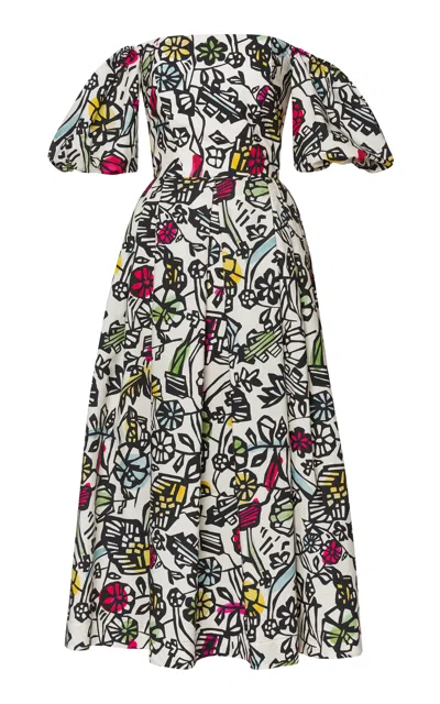 Lena Hoschek Gioia Off-the-shoulder Stretch-cotton Midi Dress In Multi