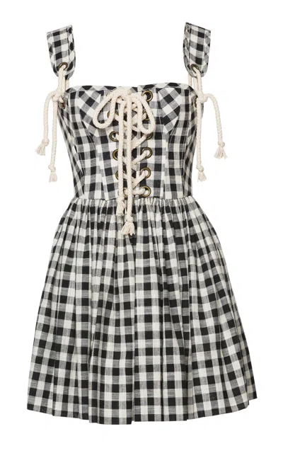 Lena Hoschek Giuseppina Lace-up Cotton Mini Dress In Multi