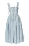 Lena Hoschek Giuseppina Lace-up Linen Midi Dress In Blue