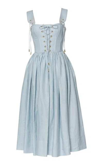 Lena Hoschek Giuseppina Lace-up Linen Midi Dress In Blue