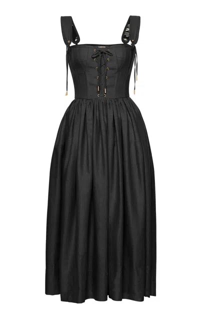 Lena Hoschek Giuseppina Linen Midi Dress In Black