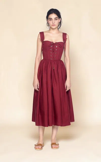 Lena Hoschek Giuseppina Linen Midi Dress In Brown