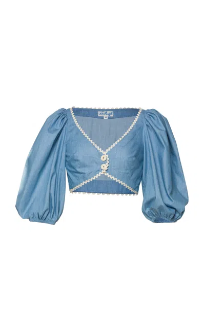 Lena Hoschek Grazia Scalloped Cotton Blouse In Blue