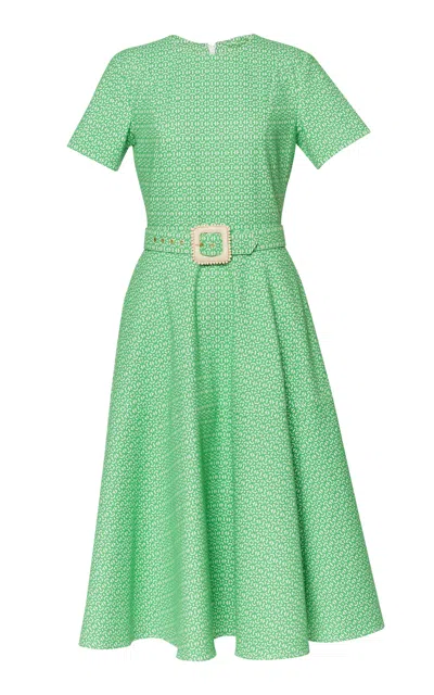 Lena Hoschek Journal Belted Stretch-cotton Dress In Green
