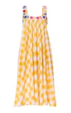 Lena Hoschek Katherina Linen Embroidered Drop Waist Midi Dress In Yellow