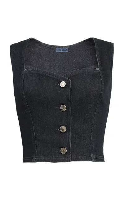 Lena Hoschek Labour Cotton-blend Top In Dark Wash