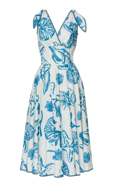 Lena Hoschek Lola Printed Stretch-coton Midi Dress In Blue