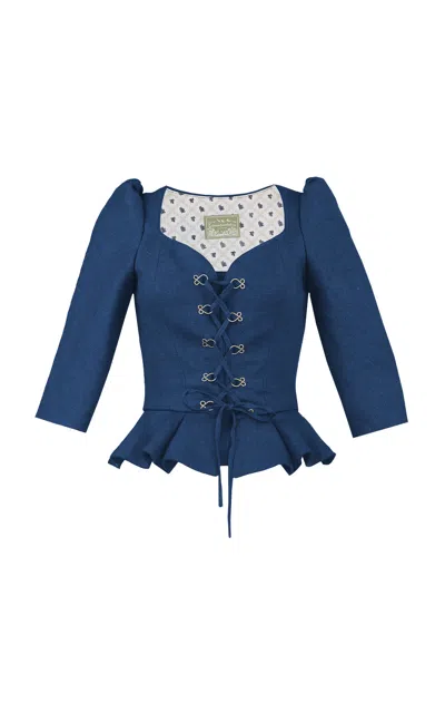 Lena Hoschek Maiden Linen Top In Blue