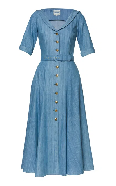 Lena Hoschek Marinella Belted Cotton Midi Dress In Brown