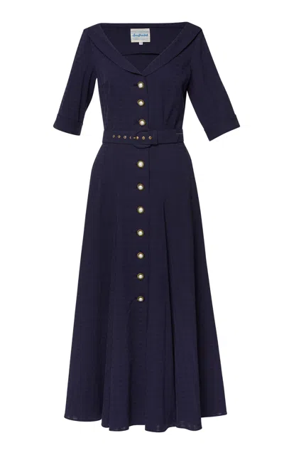 Lena Hoschek Marinella V-neck Stretch-cotton Midi Dress In Blue