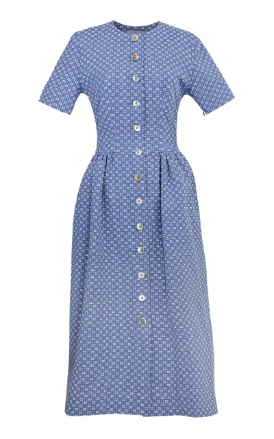 Lena Hoschek Maxima Cotton-blend Midi Dress In Blue
