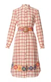 Lena Hoschek Molly Cotton Embroidered Plaid Midi Shirt Dress In Red