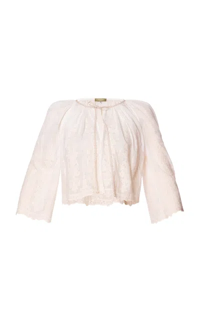 Lena Hoschek Ophelia Cotton Tie-detailed Top In Off-white