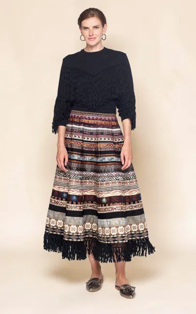 Lena Hoschek Opulence Ribbon Cotton-blend Maxi Skirt In Multi