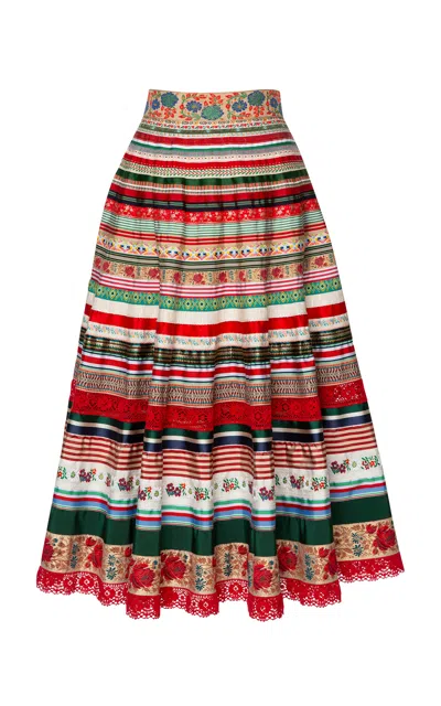 Lena Hoschek Opulence Ribbon Patterened Midi Skirt In Red