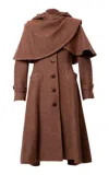 Lena Hoschek Oxford Hooded Wool Coat In Brown